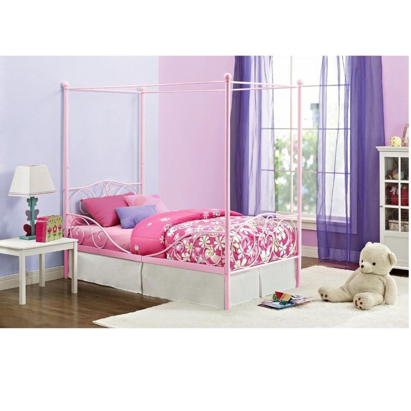 GENERICO - Cama Princess Infantil Fierro Forjado 1 plaza con dosel color Pink