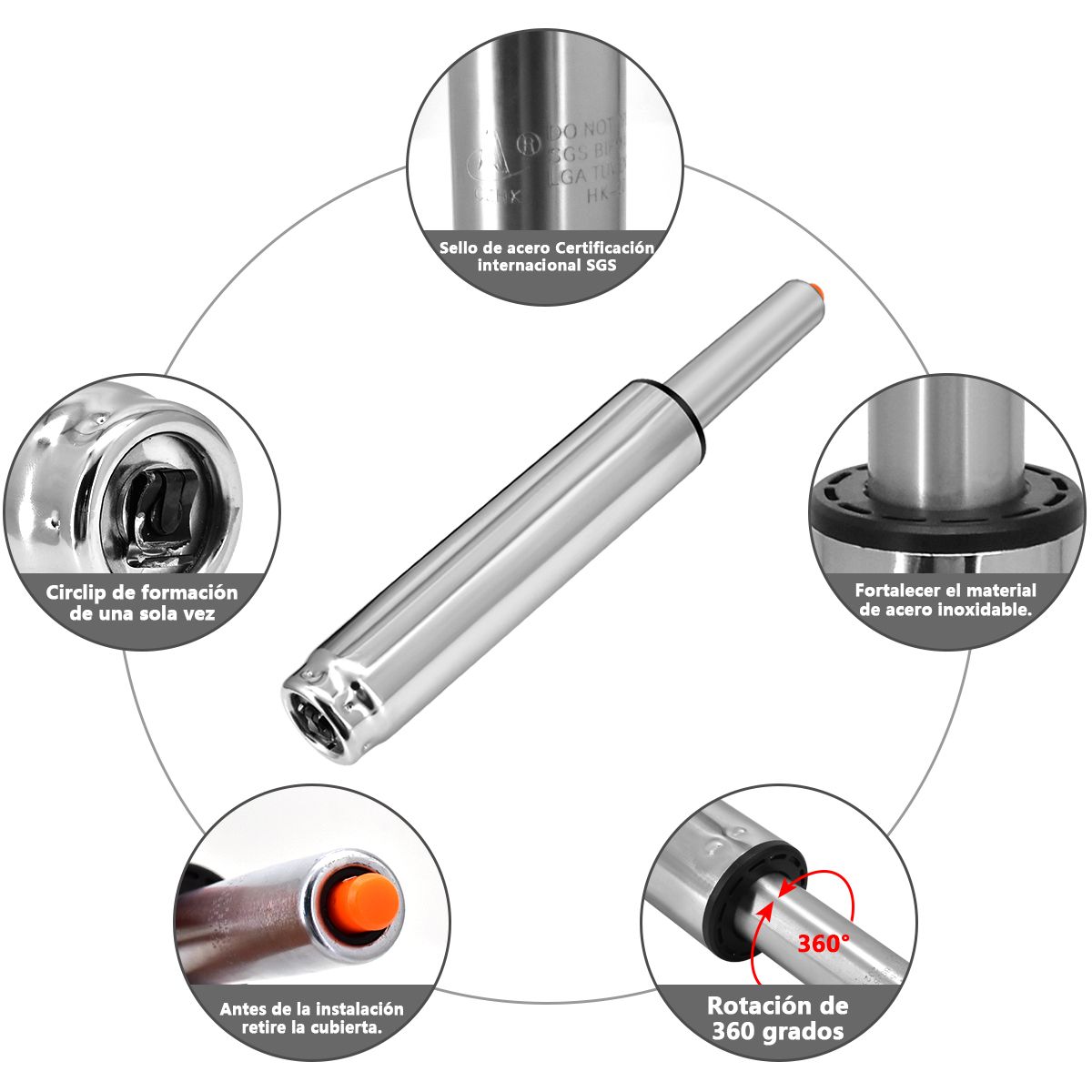 AIZO - Pistón De Gas Silla De Oficina Universal Para Toda Silla 24cm plata