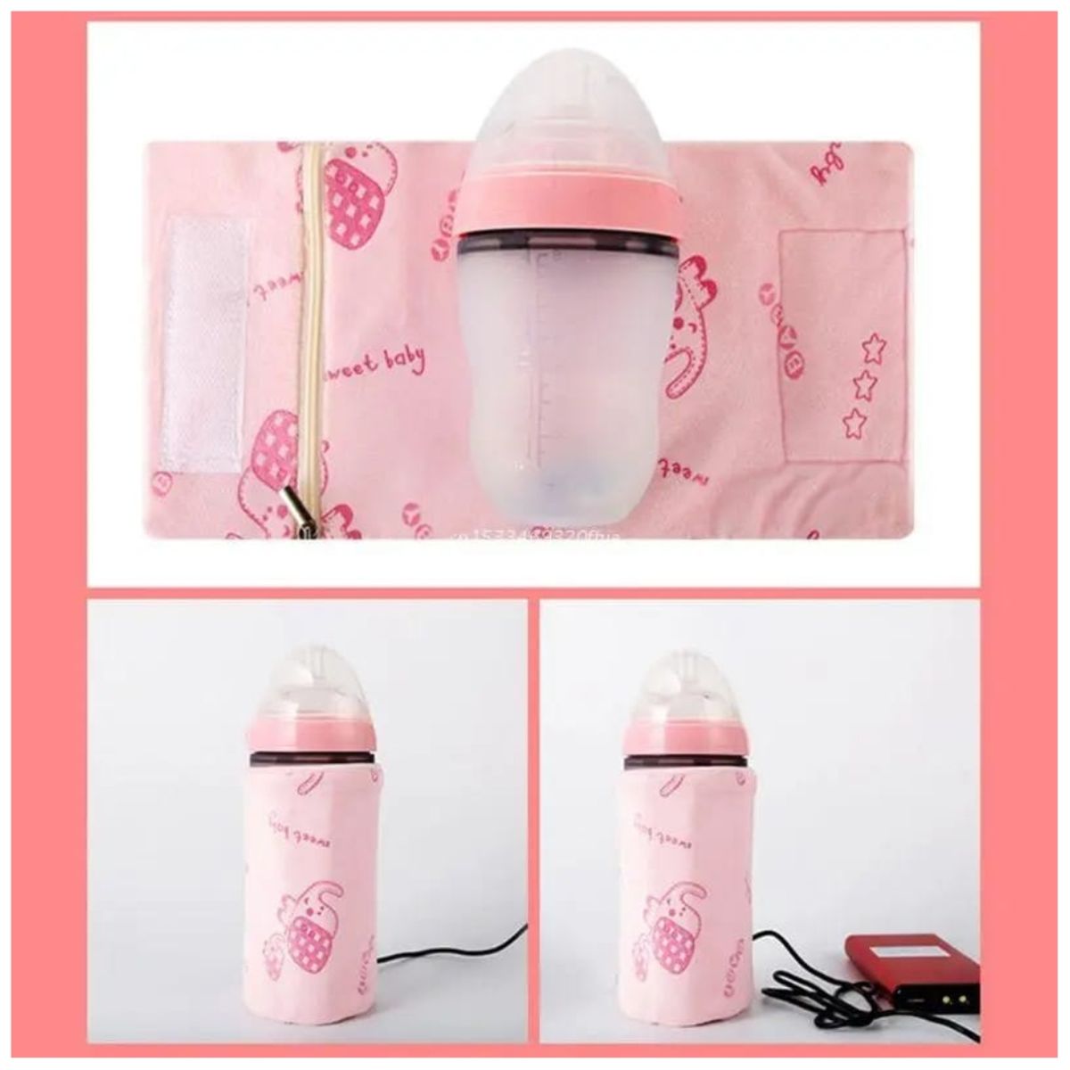 OEM - FUNDA CALENTADORA DE BIBERONES USB ROSA