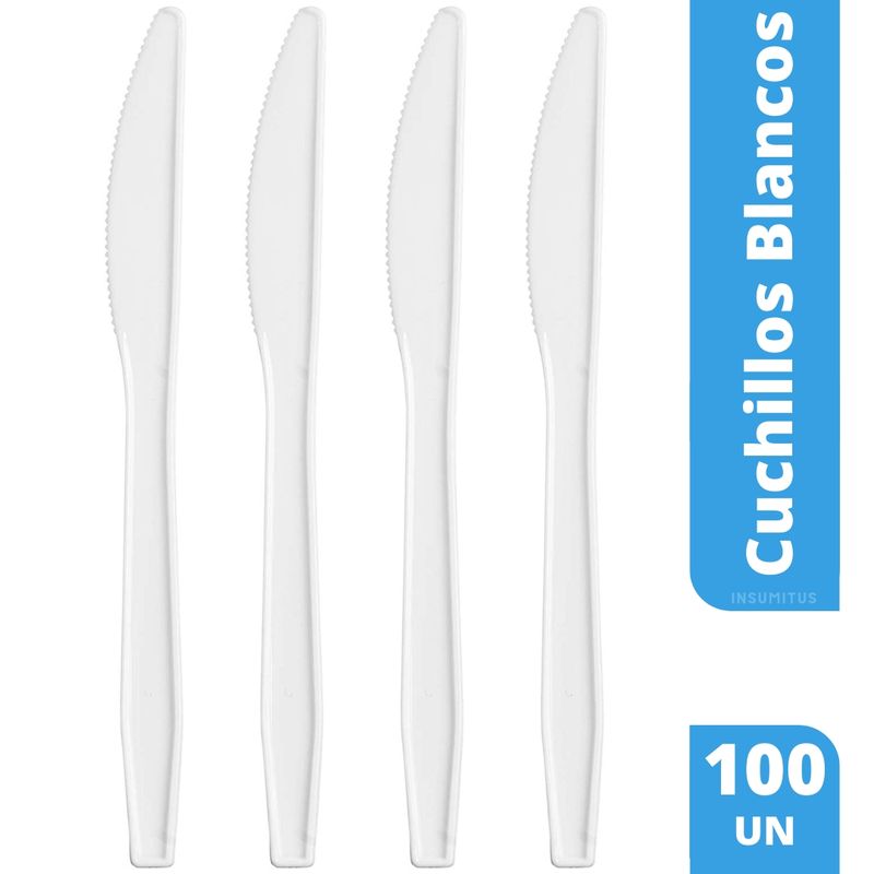 GENERICO - Cuchillo Plastico Desechable Blanco 100 unidades / Insumitus