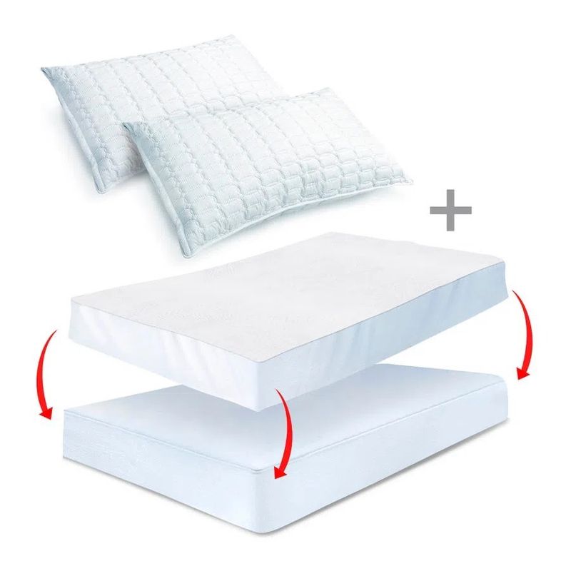 GENERICO - COMBO CUBRE COLCHON IMPERMEABLE DE 2.0 Y PACK DE ALMOHADAS CANNON