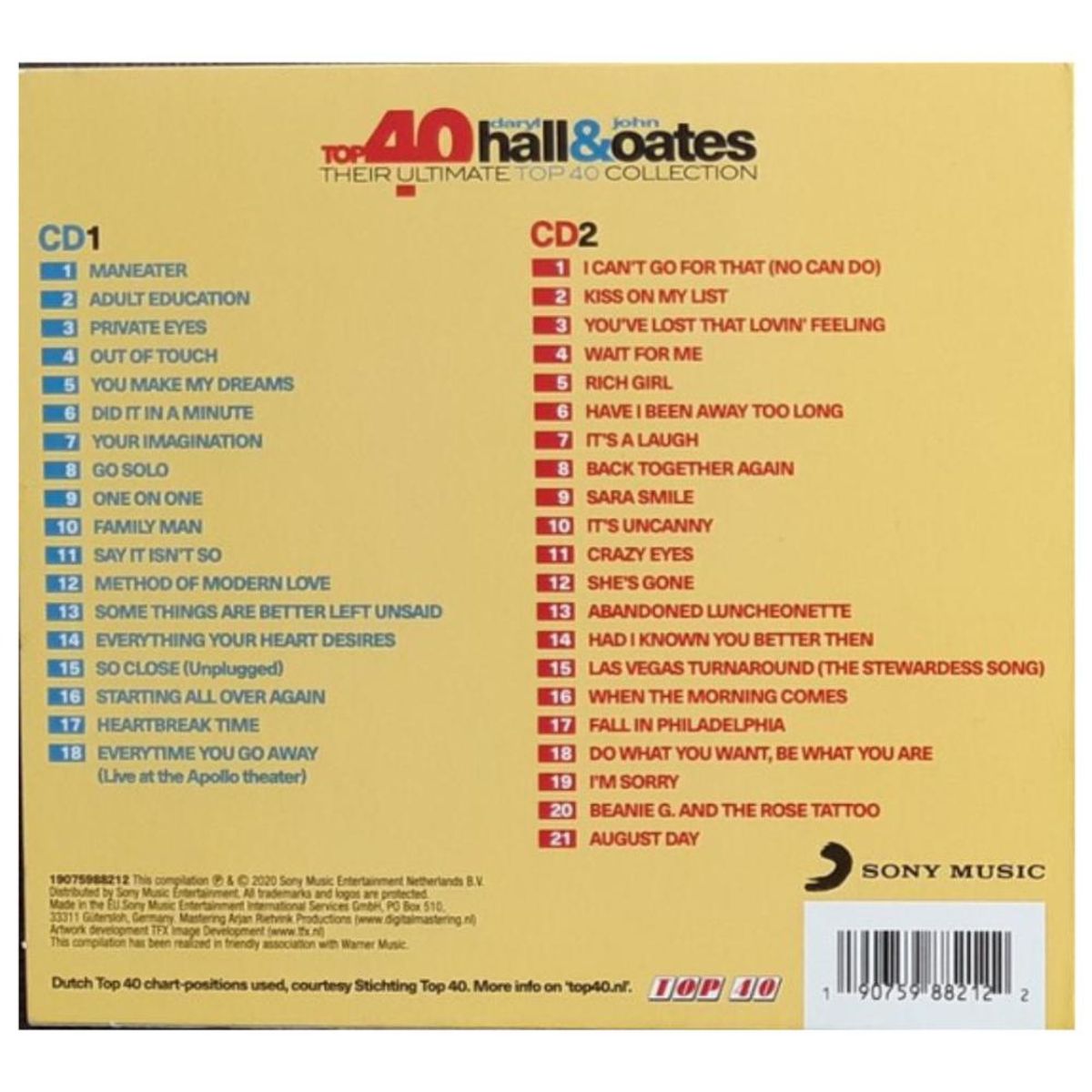 HITWAY MUSIC - DARYL HALL & JOHN OATES - TOP 40 (2CD) - CD HITWAY MUSIC