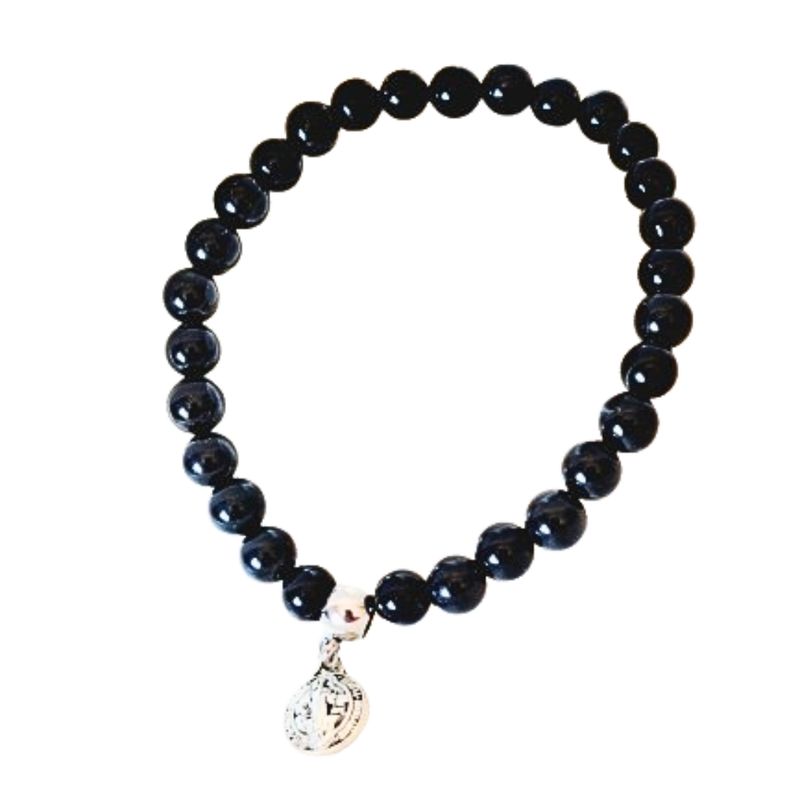 GENERICO - Pulsera Rodada Turmalina con dije San Benito  6 mm