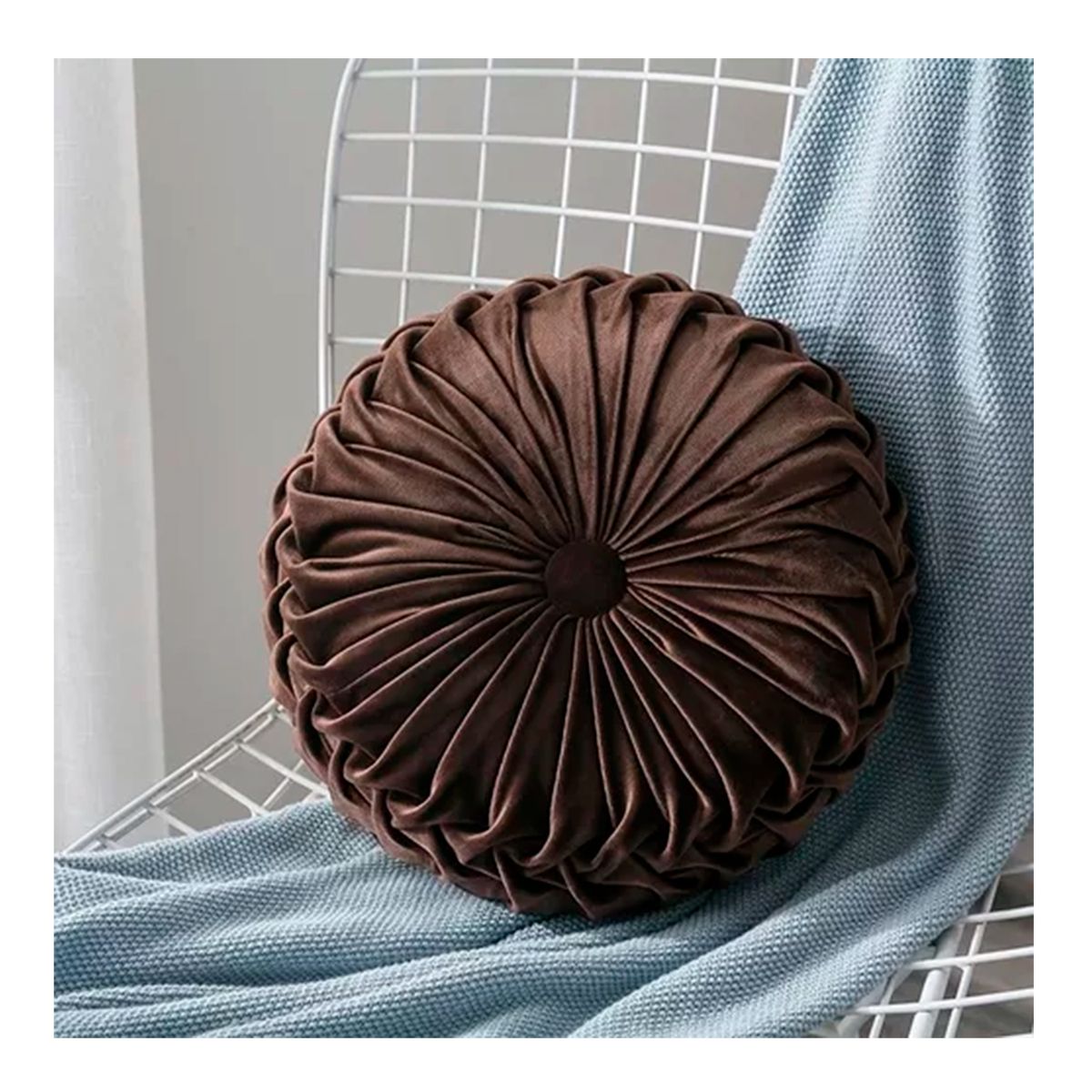 GENERICO - Cojín Velvet Redondo Diametro 38 Cm Cafe