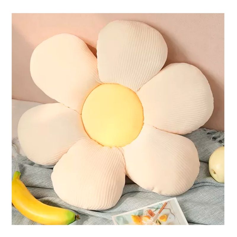 GENERICO - Cojín Decorativo Formato Flor Blanca Amarilla 45cm