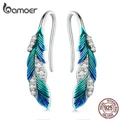 GENERICO - Aros de plata 925 plumas azul y verde Pendientes Mujer