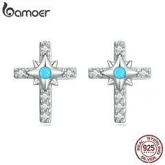 GENERICO - Aros de plata 925 con forma de cruz brillante pendientes pendientes