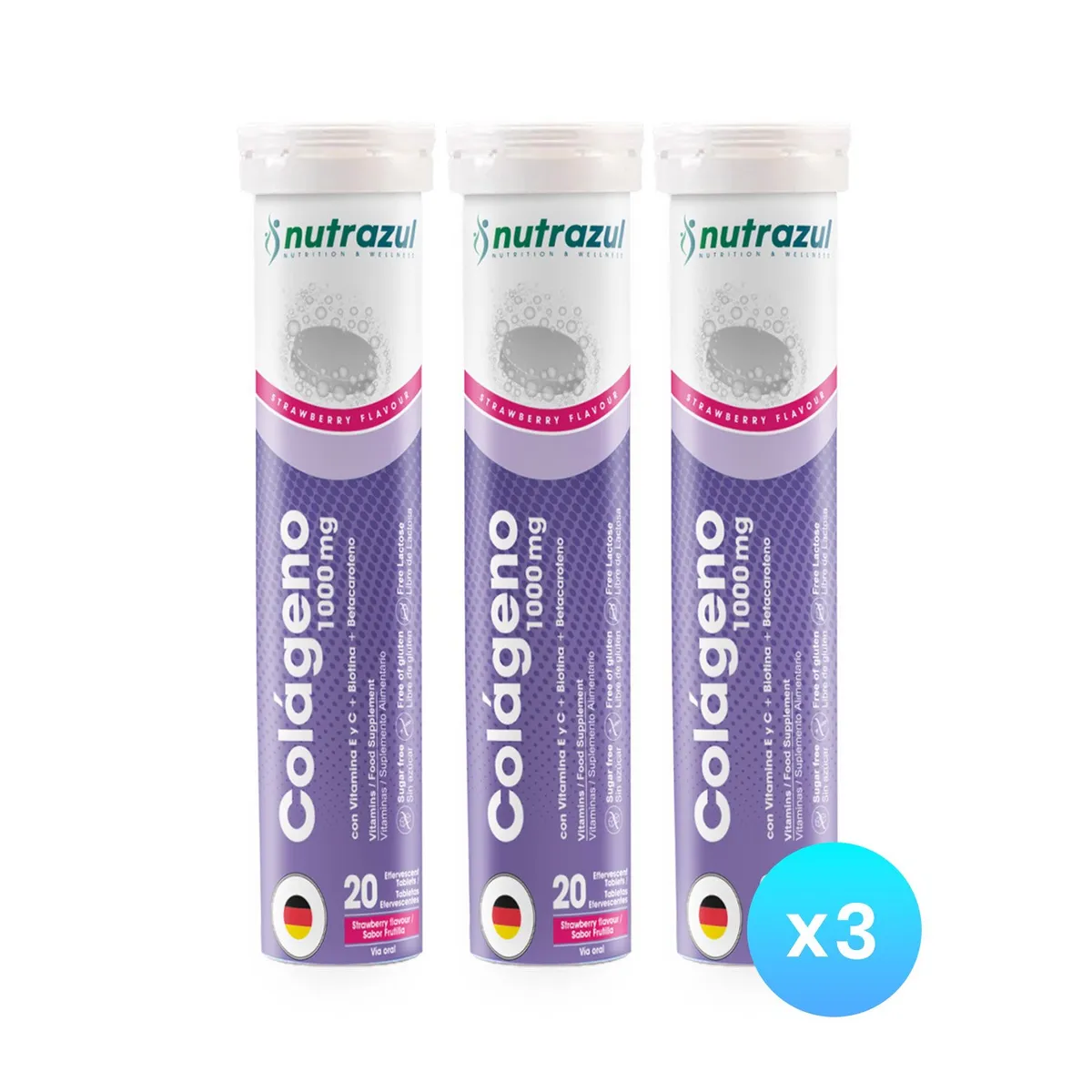 NUTRAZUL - Colágeno Marino Hidrolizado 1000 mg - Pack 3 unidades.