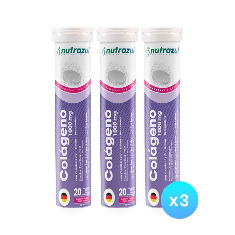 NUTRAZUL - Colágeno Marino Hidrolizado 1000 mg - Pack 3 unidades.