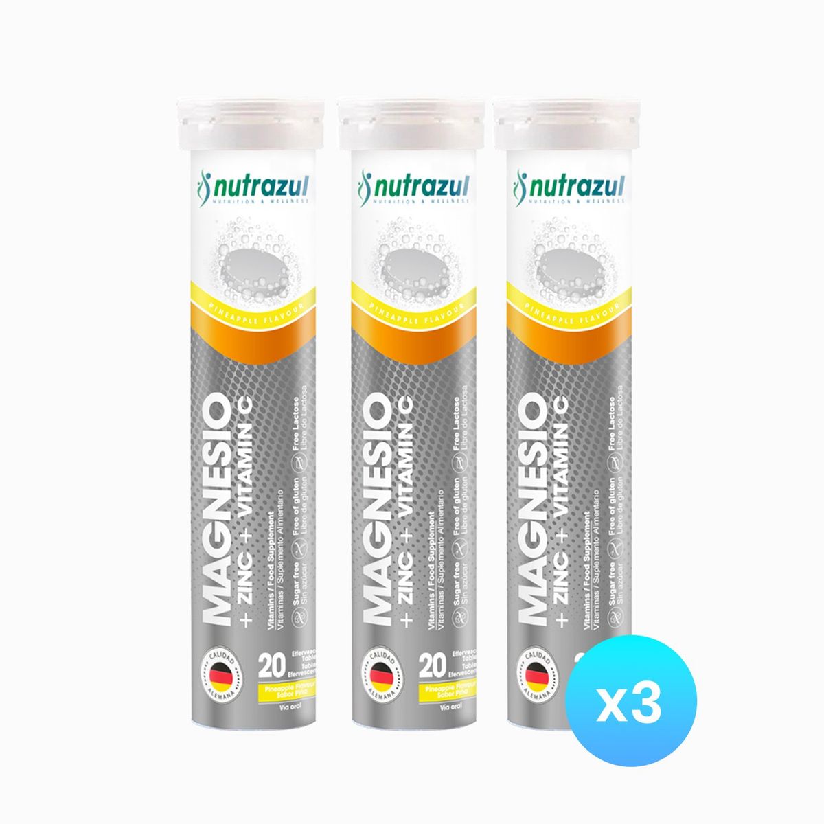 NUTRAZUL - Magnesio 350 mg +Zinc 10 mg + Vit C - Pack 3 Unidades.