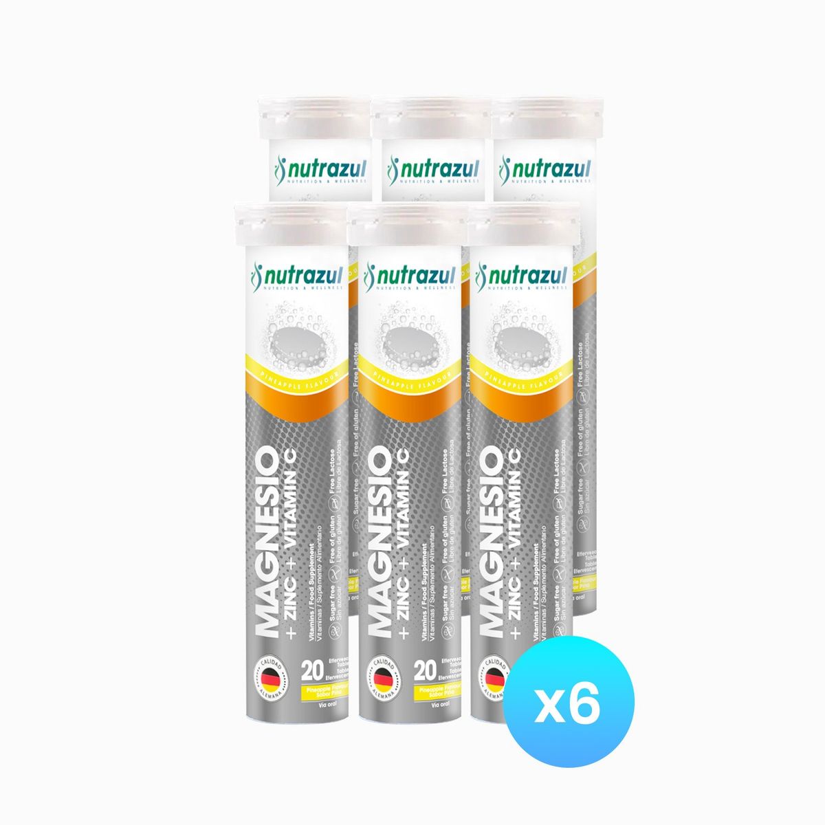 NUTRAZUL - Magnesio 350 mg +Zinc 10 mg + Vit C - Pack 6 Unidades.