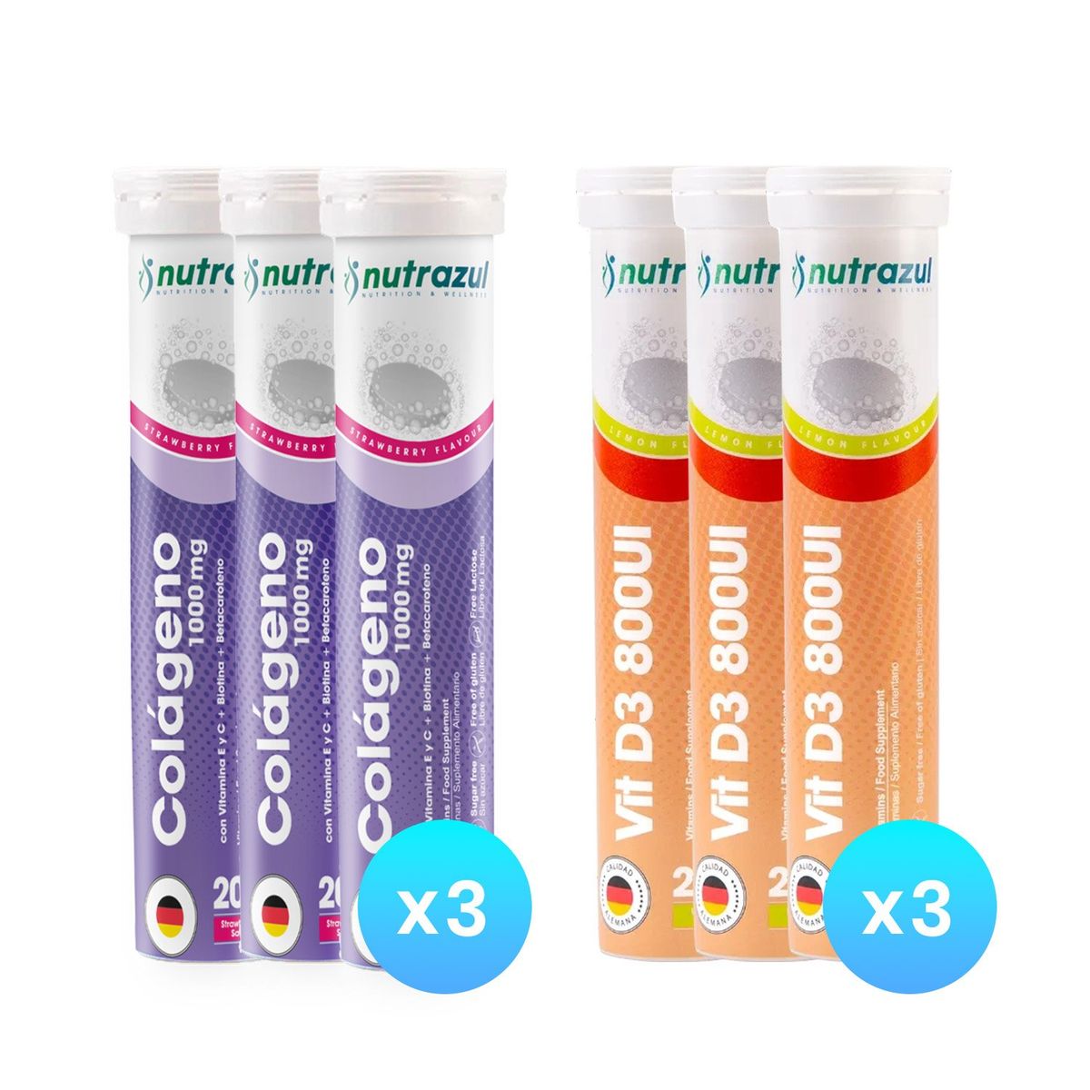 NUTRAZUL - 3 Colágeno Marino Hidrolizado 1000 mg + 3 Vit D3 -800 UI (Pack 6 u.)
