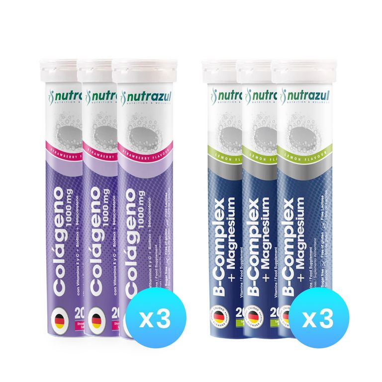 Colageno Marino Hidrolizado 1000 mg (3 ) + Magnesio 300 mg +B-Complex (3) -Pack 6