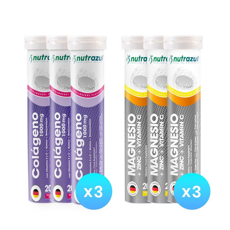 NUTRAZUL - Colágeno Marino Hidrolizado 1000 mg + Magnesio 350 mg - Zinc - Vit C  (Pack 6 u.)