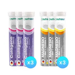 NUTRAZUL - 3 Colágeno Marino Hidrolizado 1000 mg + 3 Magnesio 350 mg - Zinc - Vit C (Pack 6 u.)