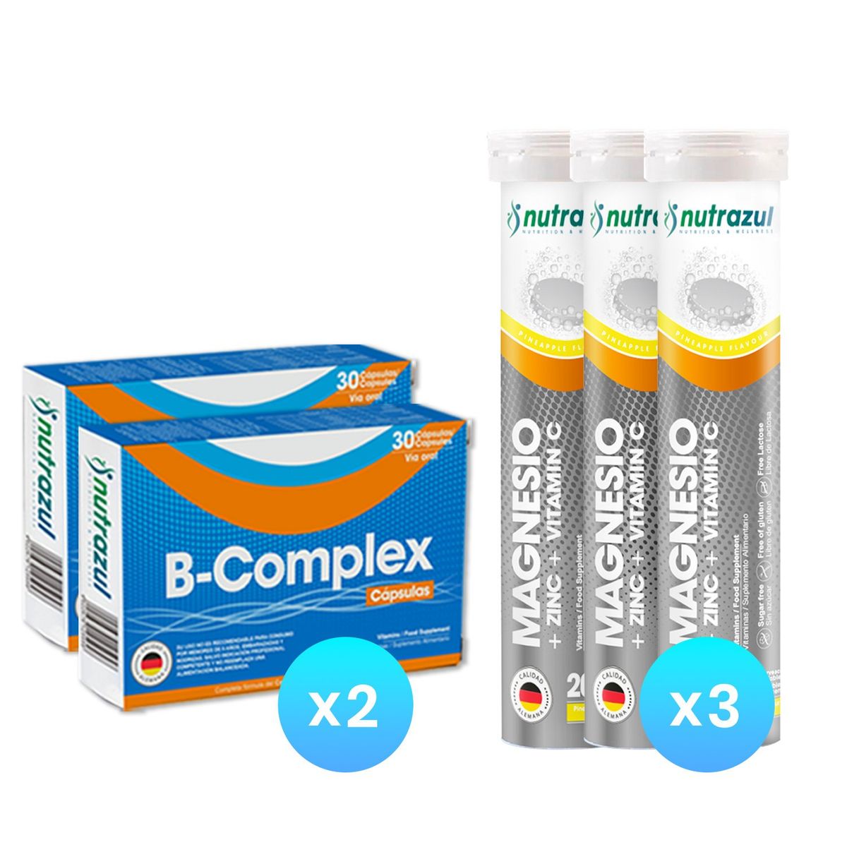 NUTRAZUL - B-Complex Cápsulas + Magnesio 350 mg - Zinc - Vit C  (Pack 5 u.)