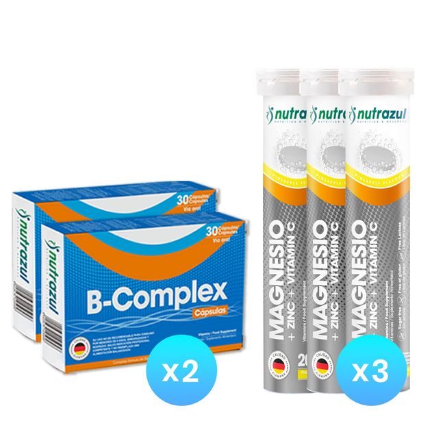 NUTRAZUL - B-Complex Cápsulas + Magnesio 350 mg - Zinc - Vit C  (Pack 5 u.)