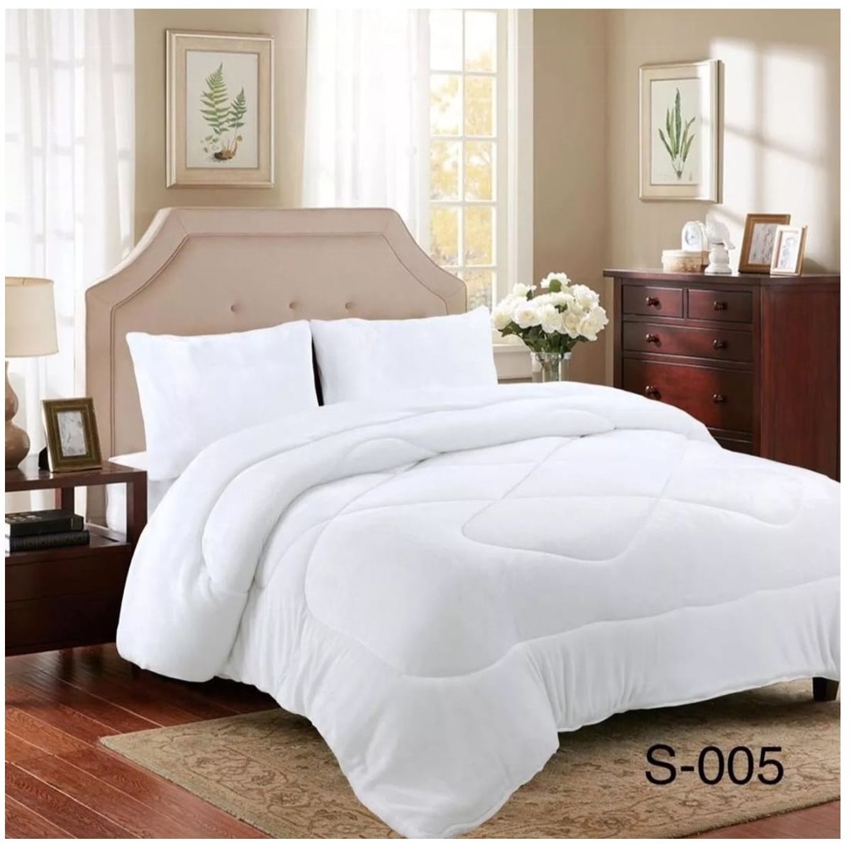 GENERICO - Plumon Cobertor de invierno de plush y chiporro 1,5 Plaza - Blanco