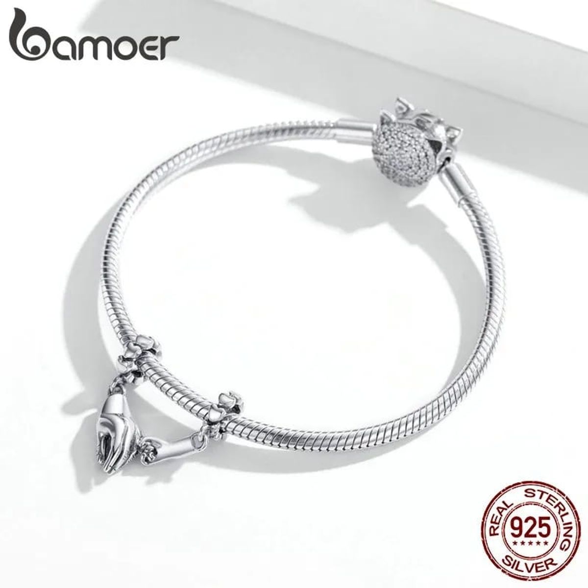 GENERICO - Charm plata 925 para pulsera con forma de mano en mano