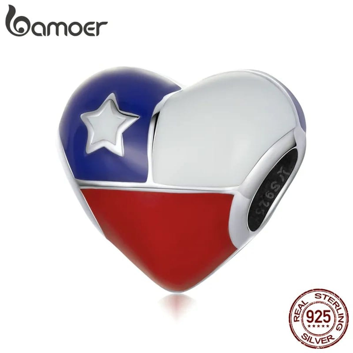 GENERICO - Charm plata 925 para pulsera con corazón bandera de Chile