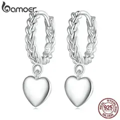 GENERICO - Aros de plata 925 con textura trenzada colgante de forma de corazón+