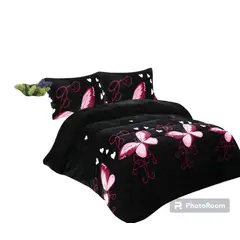 GENERICO - Cobertores Plush con Chiporro 2 plazas Negro de Mariposas Rosadas