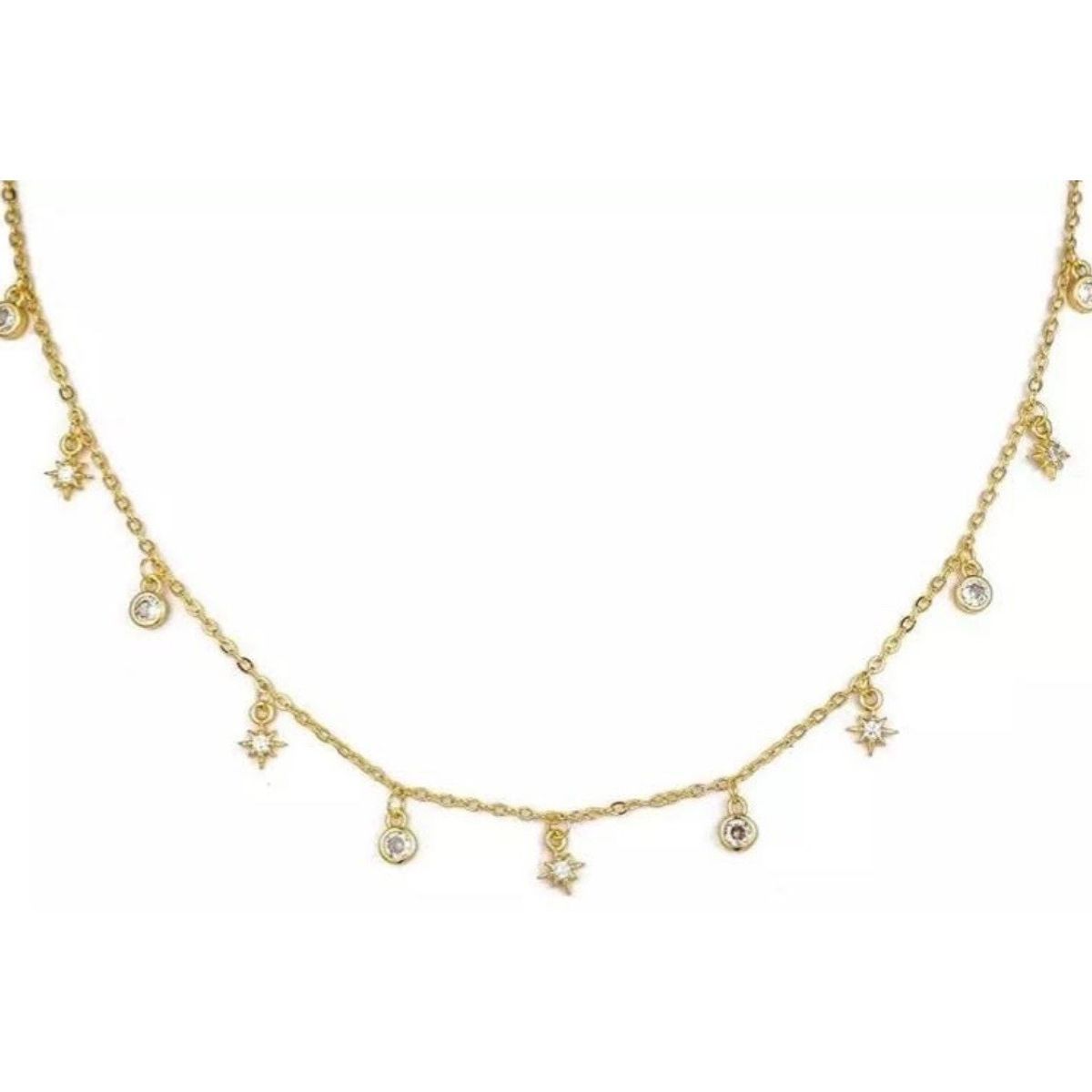 GENERICO - Collar Estrellas Punto De Luz Colgante Plata S925 Baño Oro…