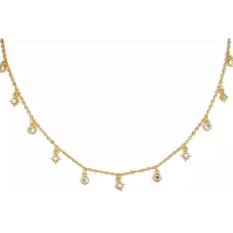 GENERICO - Collar Estrellas Punto De Luz Colgante Plata S925 Baño Oro…