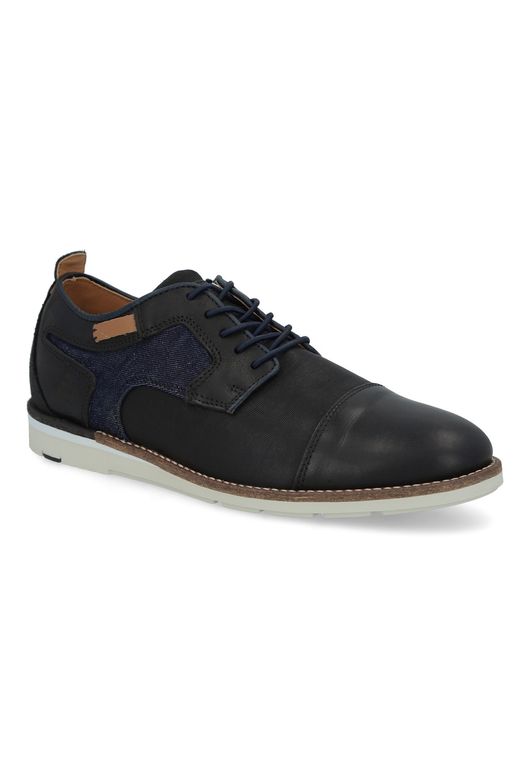Zapatos Cordones Cuero Y Textil Ploce-0-30 Negro