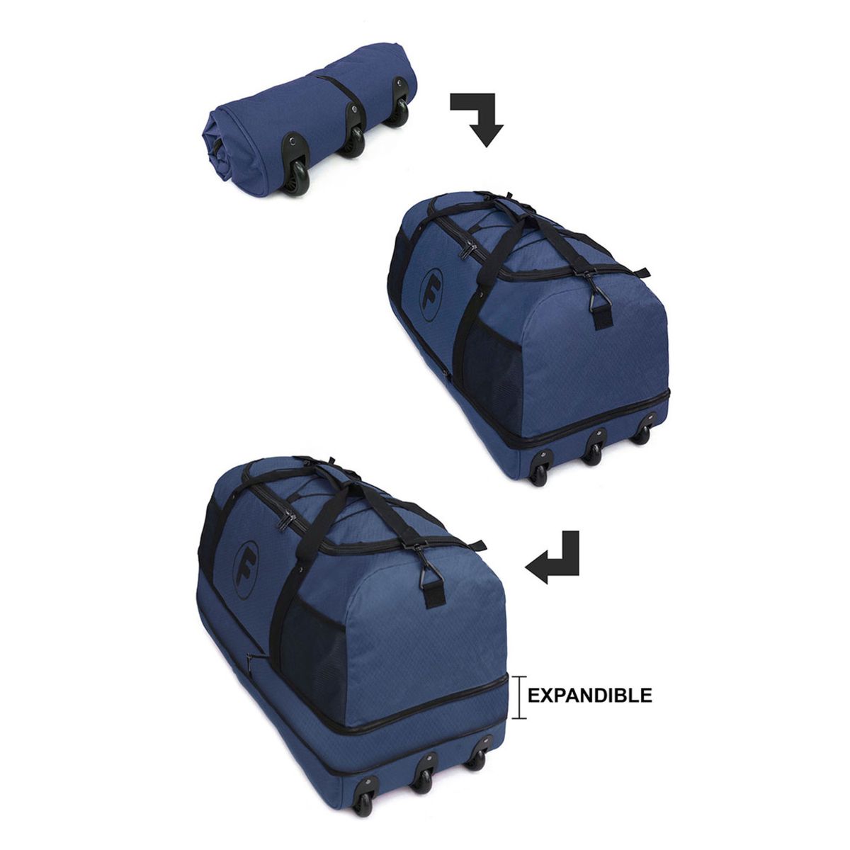 F LA MALETA DE CHILE - Bolso enrollable Goliat 130 ltrs + candado azul F la Maleta de Chile