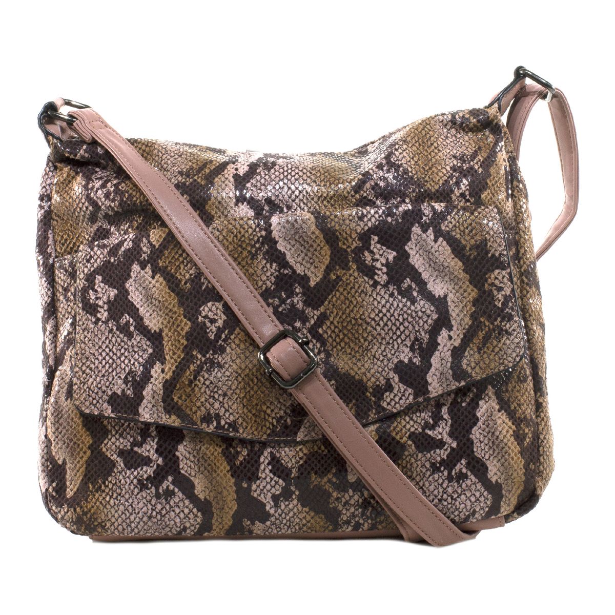 MAILEA - Bandolera ecocuero grande full piton para mujer rosado