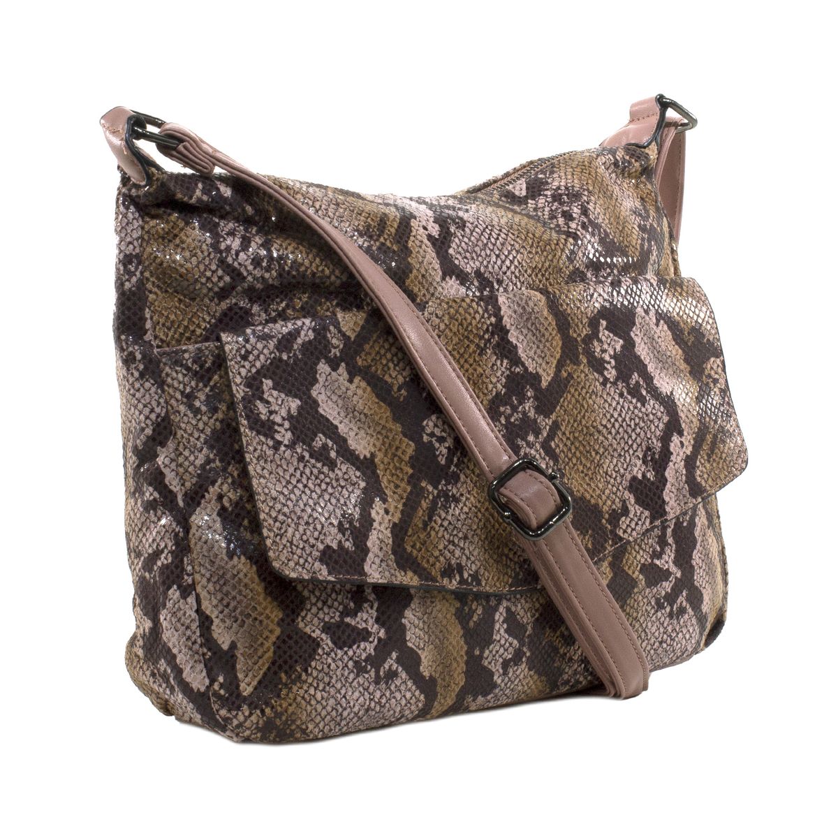 MAILEA - Bandolera ecocuero grande full piton para mujer rosado