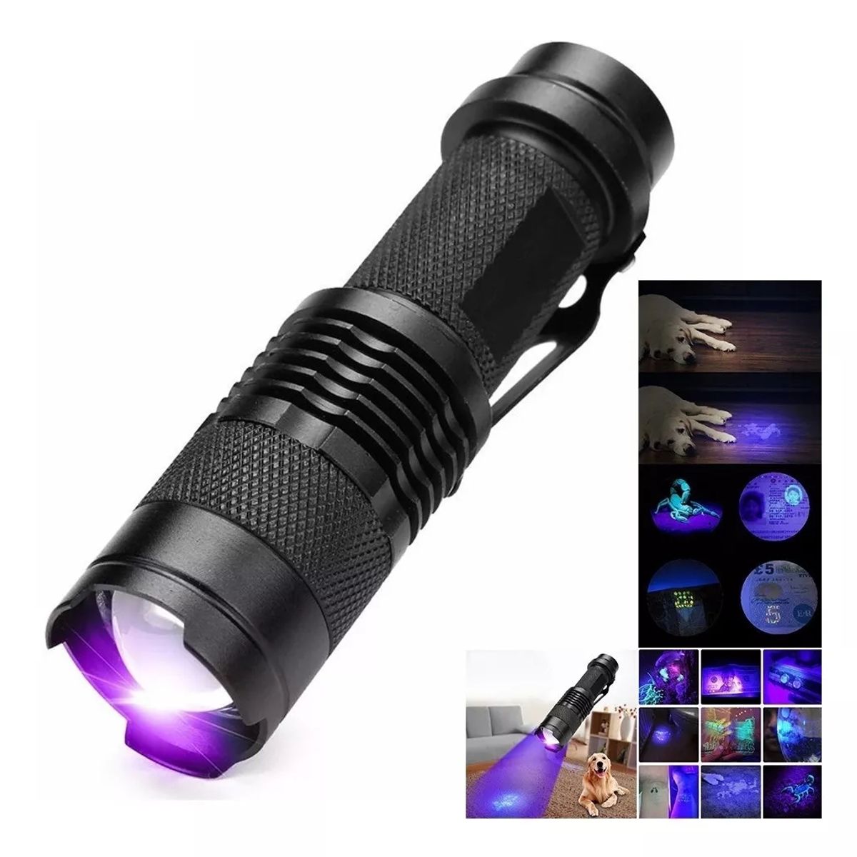KUANGYE - Linterna Táctica Luz Negra Uv Ultravioleta Led Bateria Con Zoom