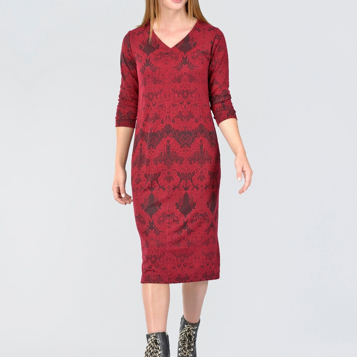 BOUS - Vestido Lanilla Bordado Burdeo BOUS