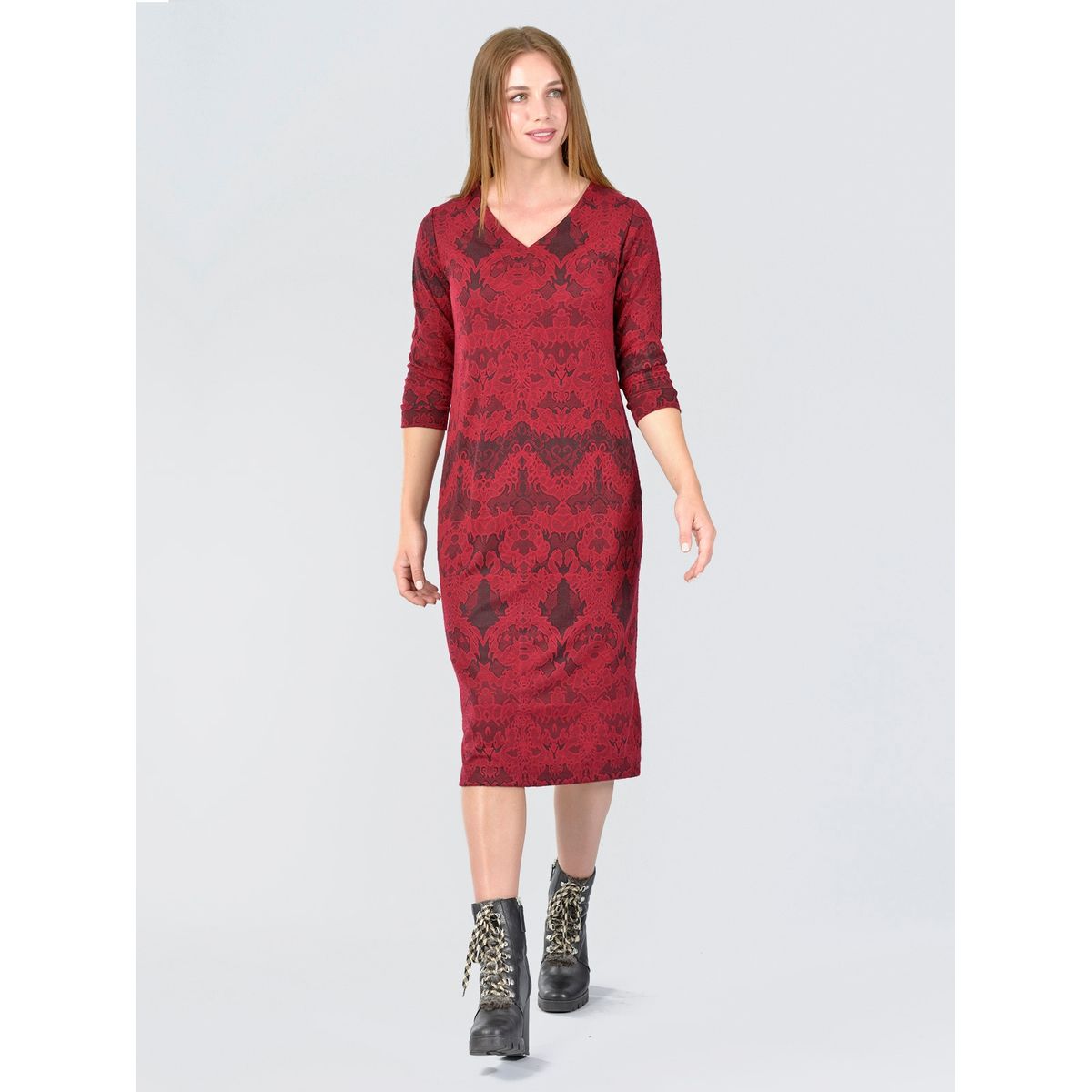 BOUS - Vestido Lanilla Bordado Burdeo BOUS