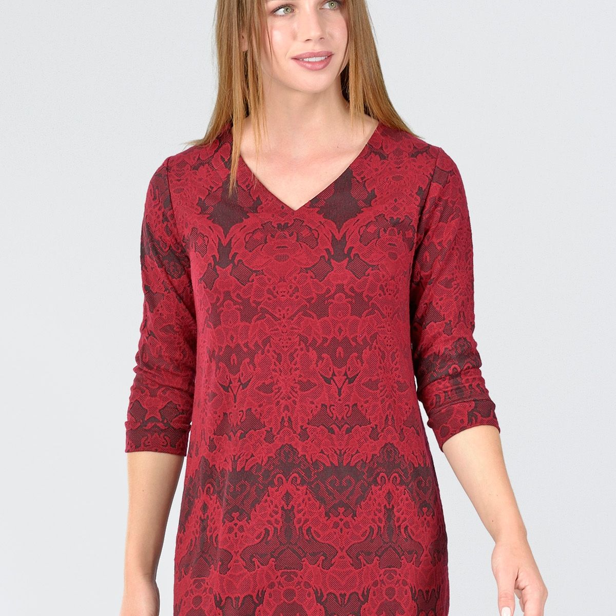 BOUS - Vestido Lanilla Bordado Burdeo BOUS
