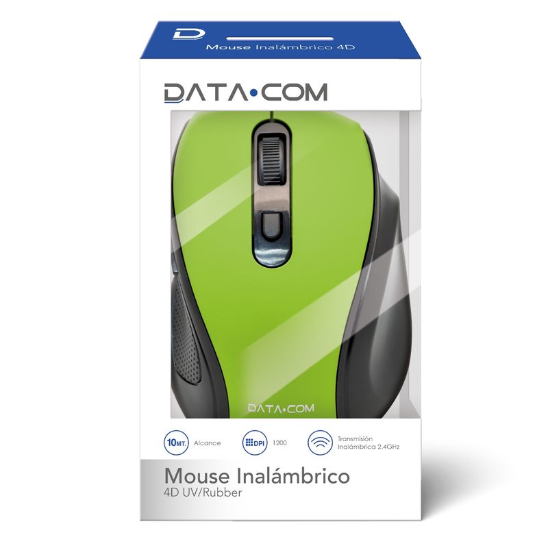 DATACOM - Mouse Inalámbrico Verde 4D Datacom
