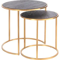 MEYA MUEBLES - Set Mesas Laterales Kain redondas de madera olmo y acero 60x60x60