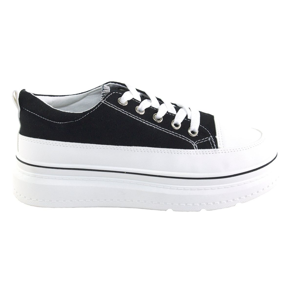 MAILEA - Zapatilla lisa lona de lona para mujer negro