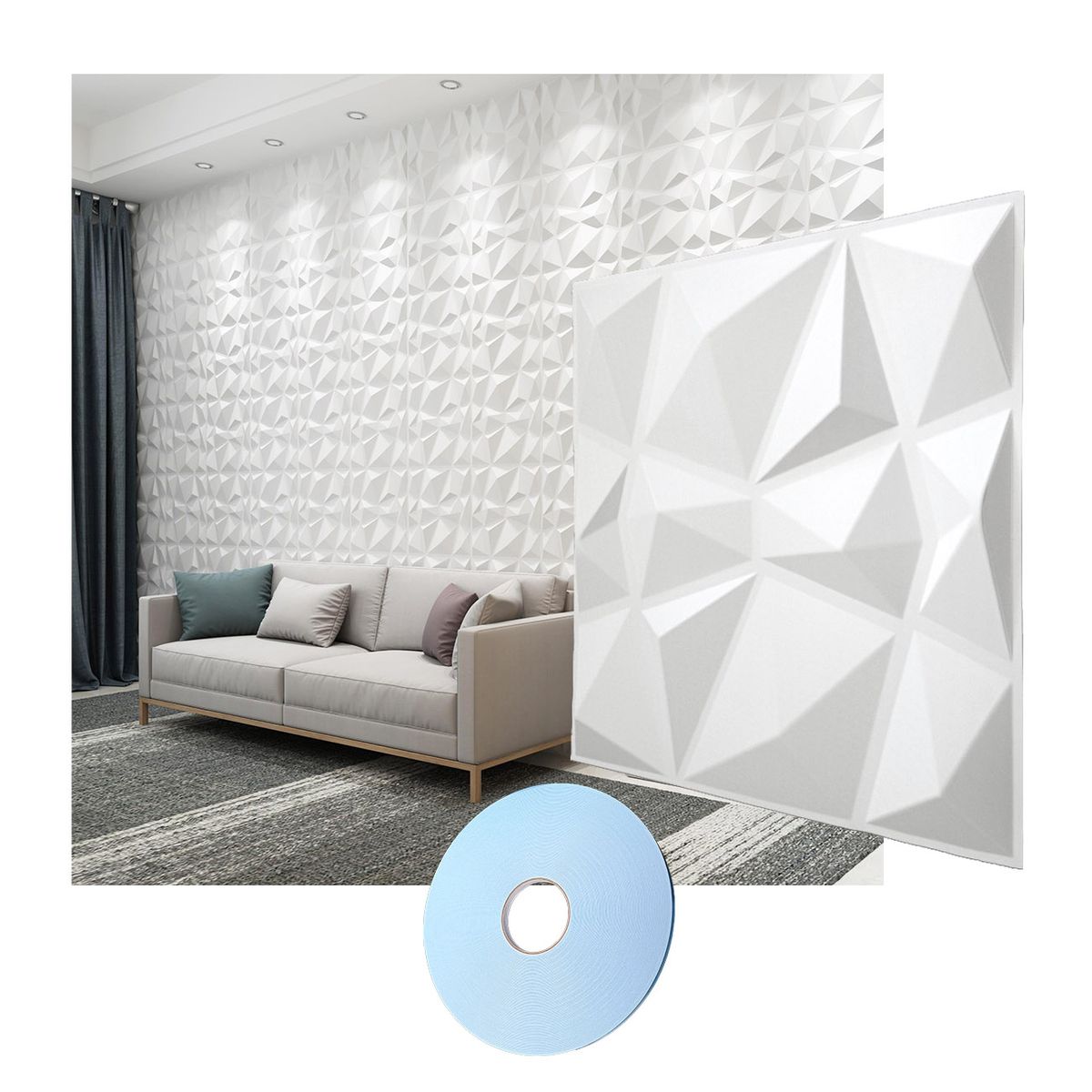 MERCAR RAY - Wall Panel Decorativo 3D PVC Diamond 4m² 16 paneles 50x50cm.