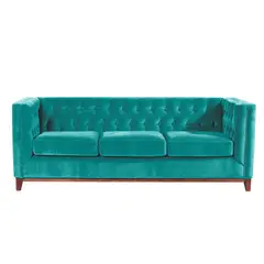 LATAM HOME - Sofa Roma 3 Cuerpos Capitoné Tela Velvet Turquesa