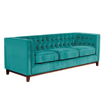 Imagen 2 del producto Sofa Roma 3 Cuerpos Capitoné Tela Velvet Turquesa