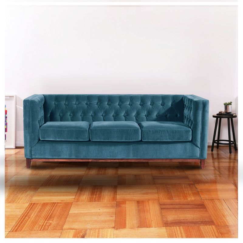 LATAM HOME - Sofá Latam Home Roma 3 Cuerpos Capitoné Azul Petróleo