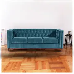 LATAM HOME - Sofá Roma 3 Cuerpos Capitoné Azul Petróleo