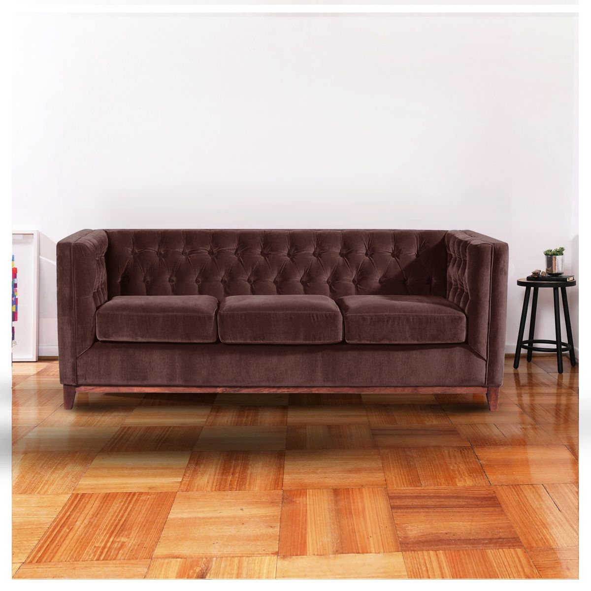 LATAM HOME - Sofa Roma 3 Cuerpos Capitoné Tela Velvet Chocolate