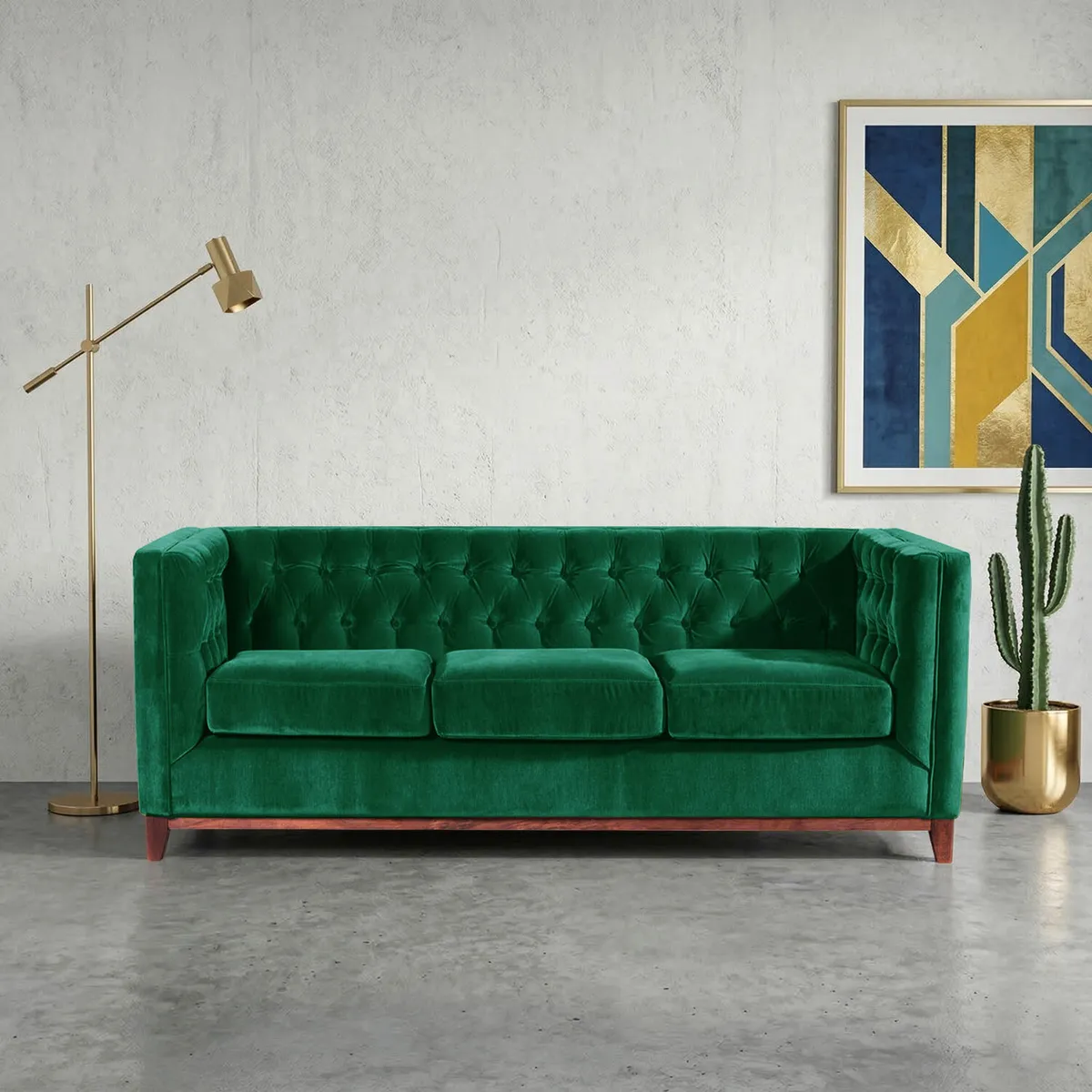 LATAM HOME - Sofá Roma 3 Cuerpos Capitoné Tela Velvet Verde