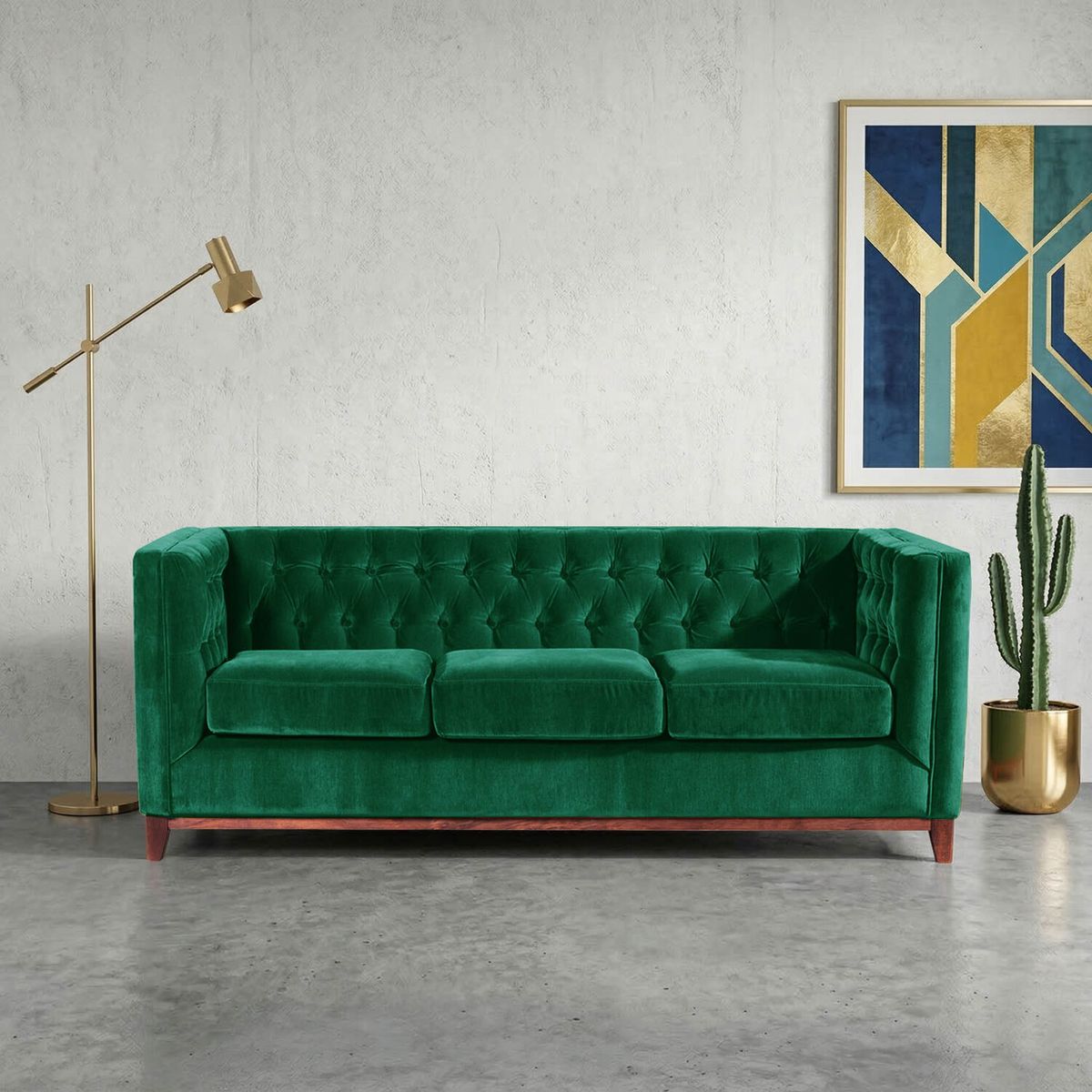 LATAM HOME - Sofá Roma 3 Cuerpos Capitoné Tela Velvet Verde