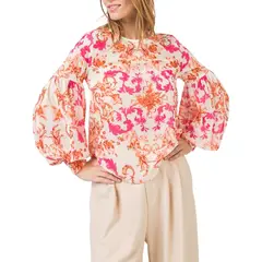 CAPRICHOSA - Blusa de Gasa Estampada Tonos Fucsia