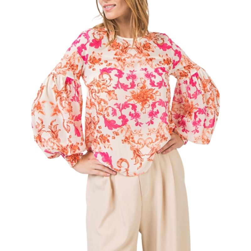 CAPRICHOSA - Blusa de Gasa Estampada Tonos Fucsia