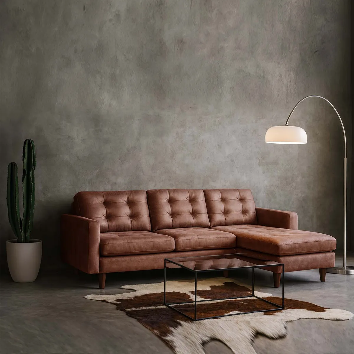 LATAM HOME - Sofá Seccional Derecho Napoles Cuero Kentucky Café Claro